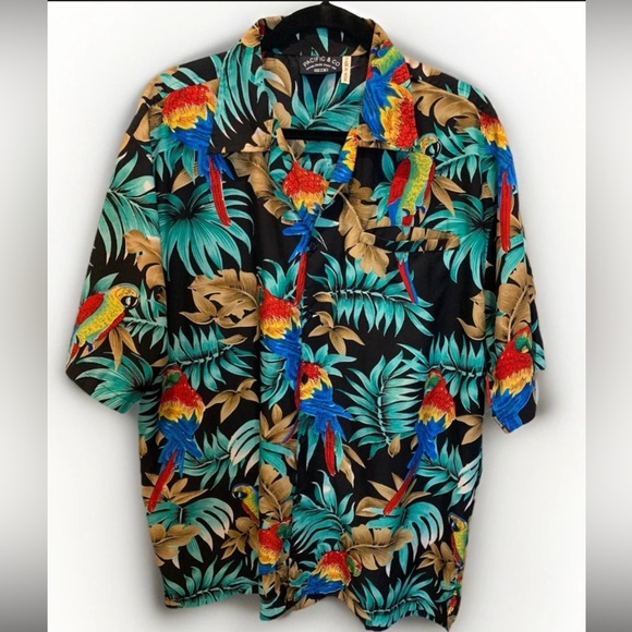 Pacific Company Men’s Hawaiian shirt Medium Floral Beach Parrot Print Magnum PI - Picture 12 of 12